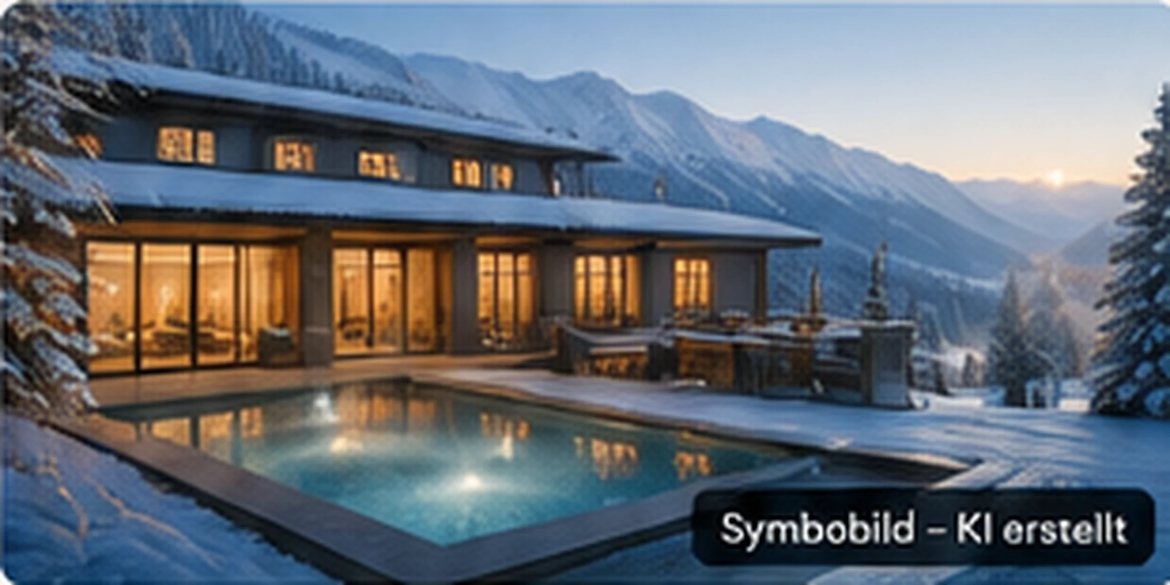 Kleines modernes Hotel in einem österreichischen Skigebiet im Winter